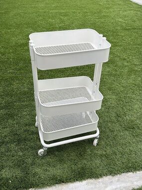 3-Tier White Rolling Storage Cart